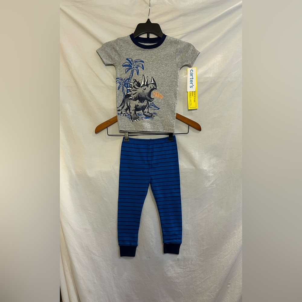 Carter's Boys Size 2T 4 Piece Blue Dinosaur Pajama Set short sleeves pants NWT